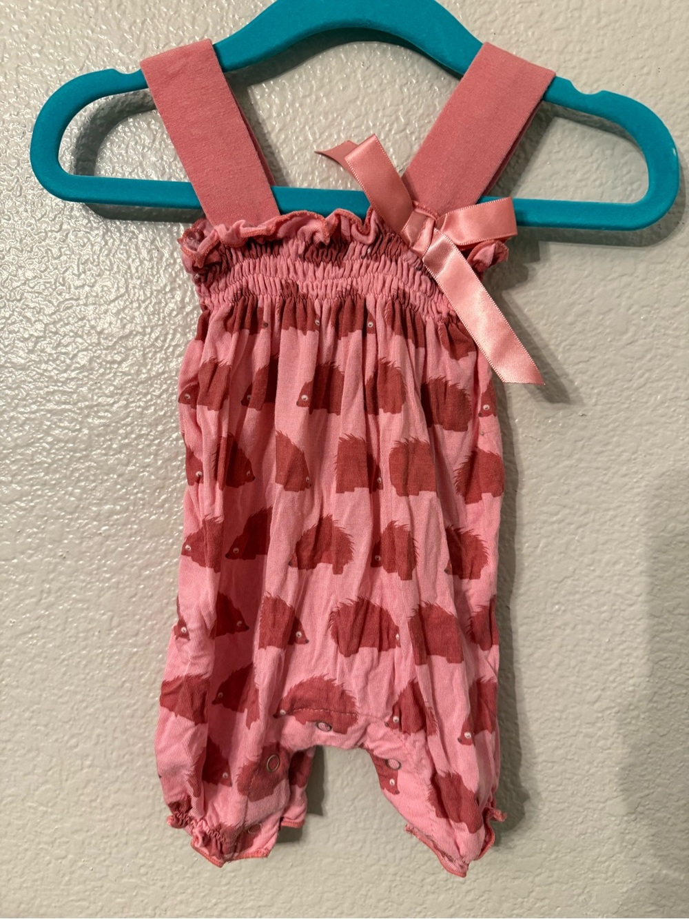 Kickee Pants Pink Bear-Print Romper with Satin Bow